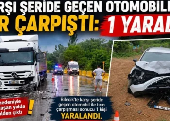 KARŞI ŞERİDE GEÇEN OTOMOBİLLE TIR ÇARPIŞTI: 1 YARALI