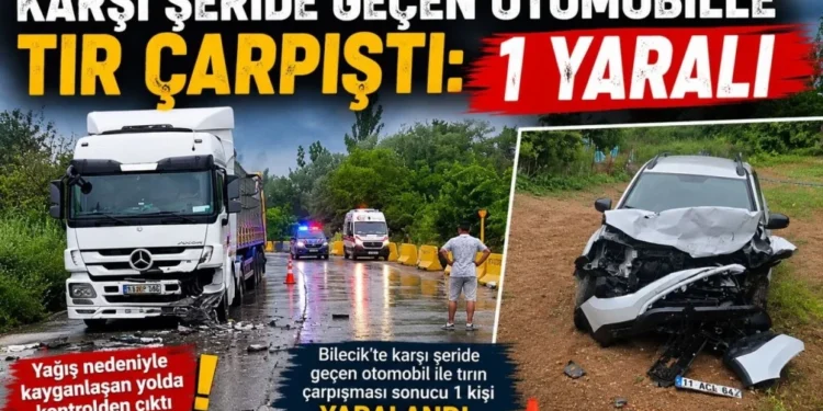 KARŞI ŞERİDE GEÇEN OTOMOBİLLE TIR ÇARPIŞTI: 1 YARALI
